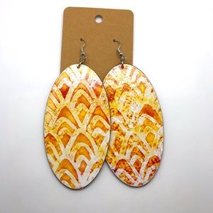 Handmade Lightweight Wood Decoupage Earrings - Yellow/Orange